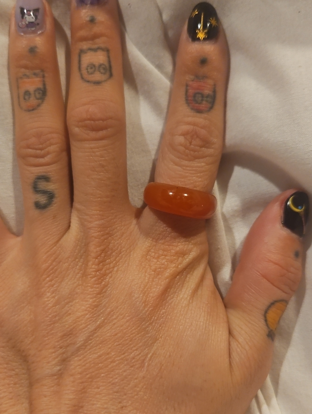 Orange Jade Stone Band Ring